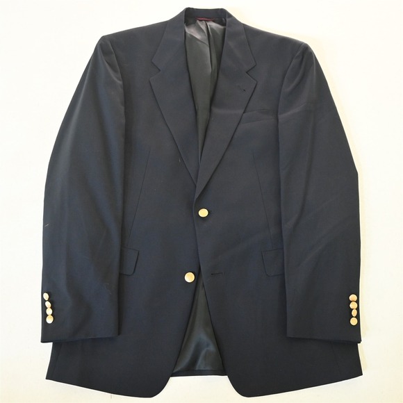 Vtg Hart Schaffner Marx 41L 42L Navy Gold Button 100% Wool Blazer Sport‎ Jacket